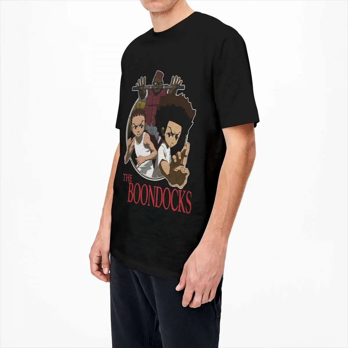 Vintage Huey Riley Ruckus Funny The Boondocks T-Shirts for Men Women Round Collar Pure Cotton Tees Plus Size Clothes