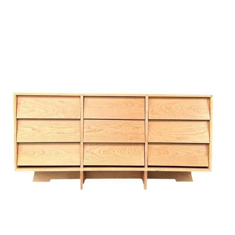 

Japanese-style wabi-sandy wind solid wood nine-bucket cabinet tonality retro ash wood medium and ancient style dining side