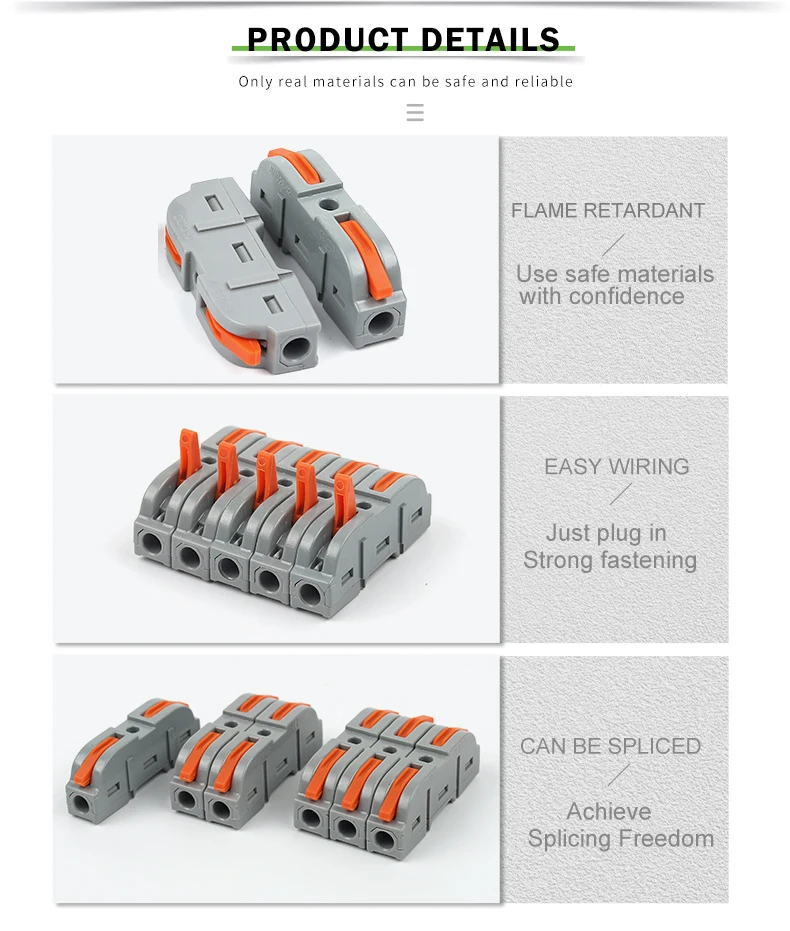 DIY GO Quick Splicing Multiplex Butt Wire Connector Compact Electrical Cable Terminal Block Home Wiring Connectors Junction Box – Detail 4