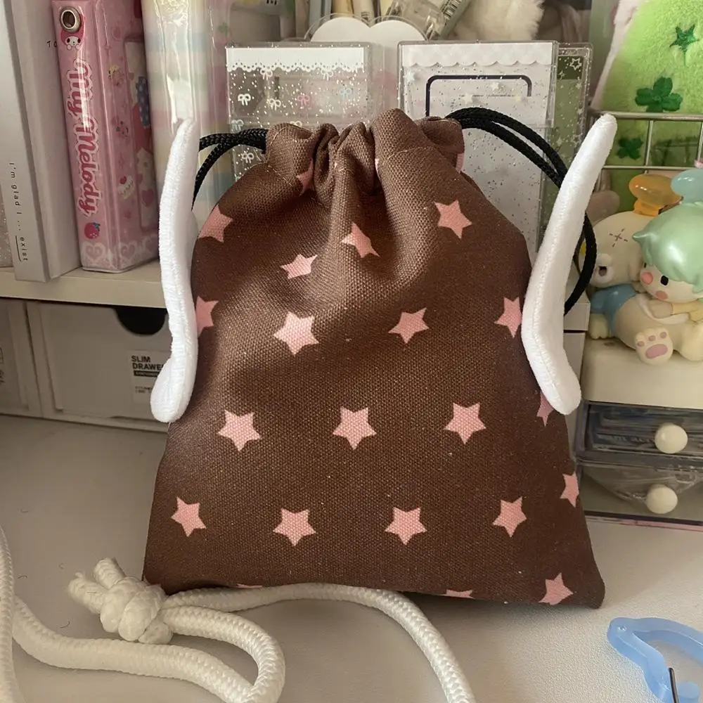 Korean INS Wing Stars Design Drawstring Storage Bag Portable Canvas Bundle Pocket Dustproof Stationery Storage Bag Organizer Bag