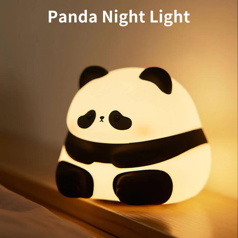 Panda LED Night Light com Sensor de Toque para Crianças, Cartoon Nightlight, Soft Silicone Sleep Lamp, Bedside Lamp, Room Decor, Holiday Gift for Children