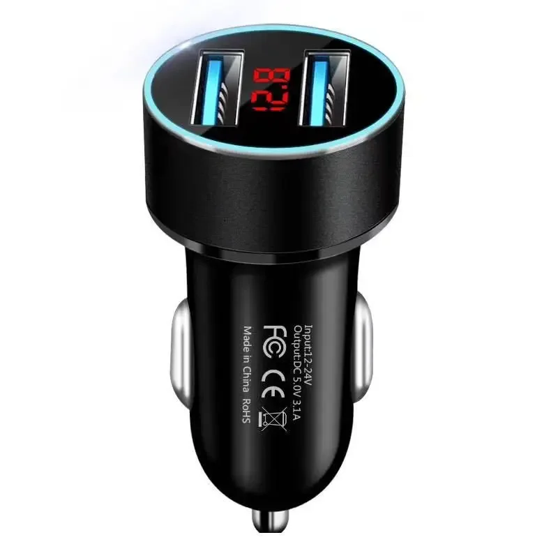 Dual USB Digital Display Car Charger 5V3.1A Display Car Charging Cross-Border E-Commerce New Fast Charging Car Charging LED