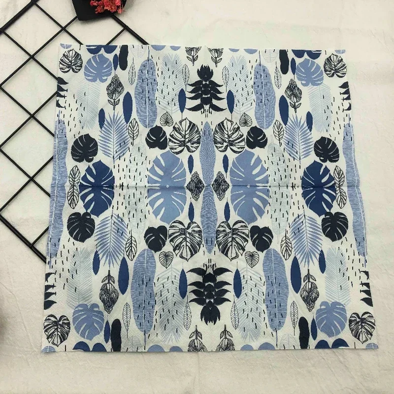 20pcs/Bag Colourful Printed Napkins Blue Leaves Creative Square Folding Facial Napkins Restaurant Party Baking Mouthcloths