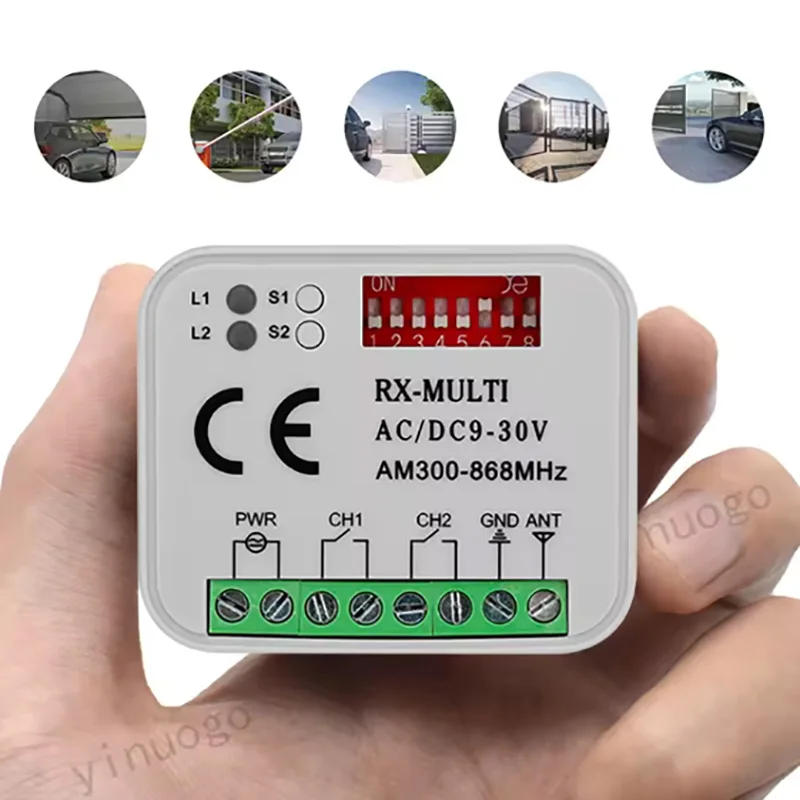 RX-MULTI Receiver Controller AC/DC 9V-30V 2CH 300MHz to 868MHz 433MHz Garage Door Opener / Gate Remote Control Receiver Switch