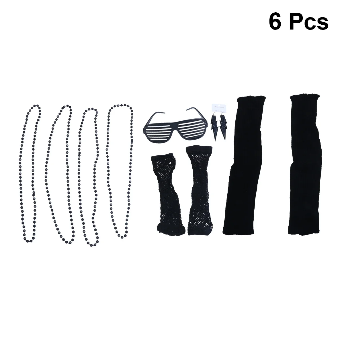 

6Pcs Women Retro 80s Party Costume Accessories Set Neon Necklace Window-Shades Glasses Earrings Fishnet Gloves Tutu Skirts
