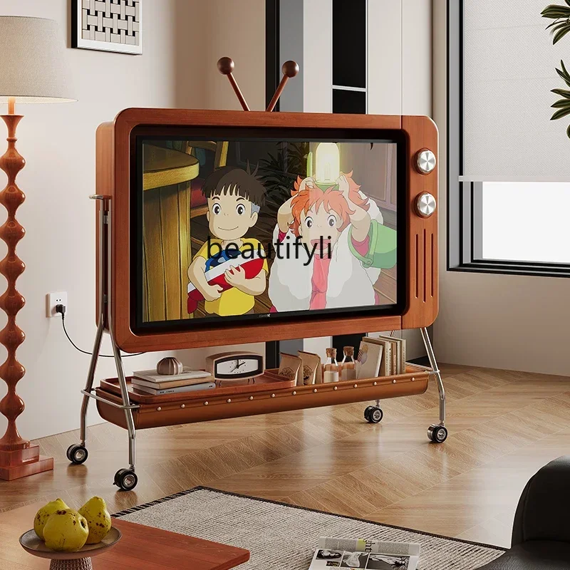 

x1Retro mobile TV cabinet bracket small apartment living room bedroom modern simple floor high TV cabinet