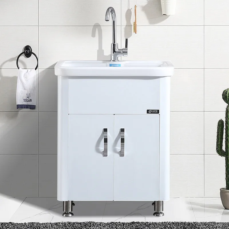 Stainless Steel Balcony Cabinet Simple Modern Laundry Cabinet Small Bathroom Cabinet Ceramic Laundry Pool Laundry Basin Was