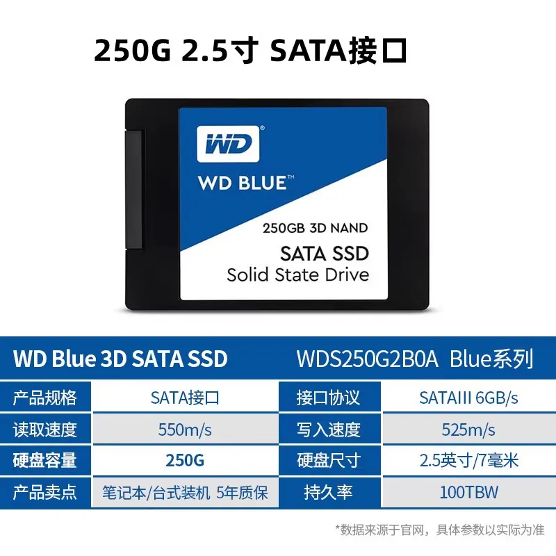 

Для WD/Western Digital SA510 250G 500G 1T твердотельный накопитель синий SATA3 настольный жесткий диск 2 ТБ