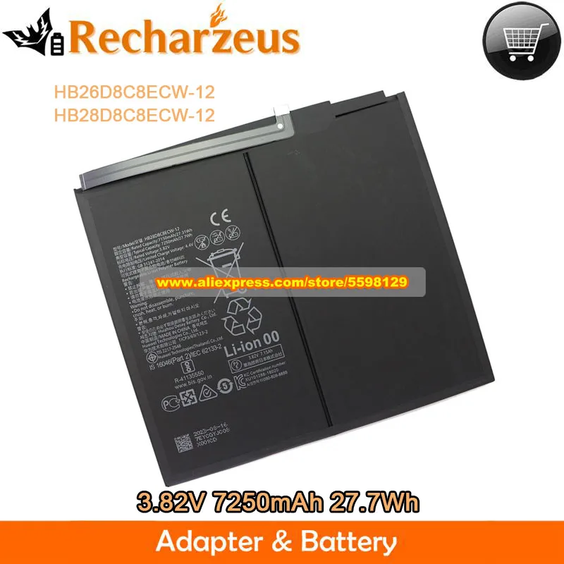 

Original HB26D8C8ECW-12 Battery 3.82V 7250mAh 27.2Wh For Huawei MatePad 11 DBY-AL00 DBY-W09 DBY-W09-AL00 BAH3-W59 HB28D8C8ECW-12