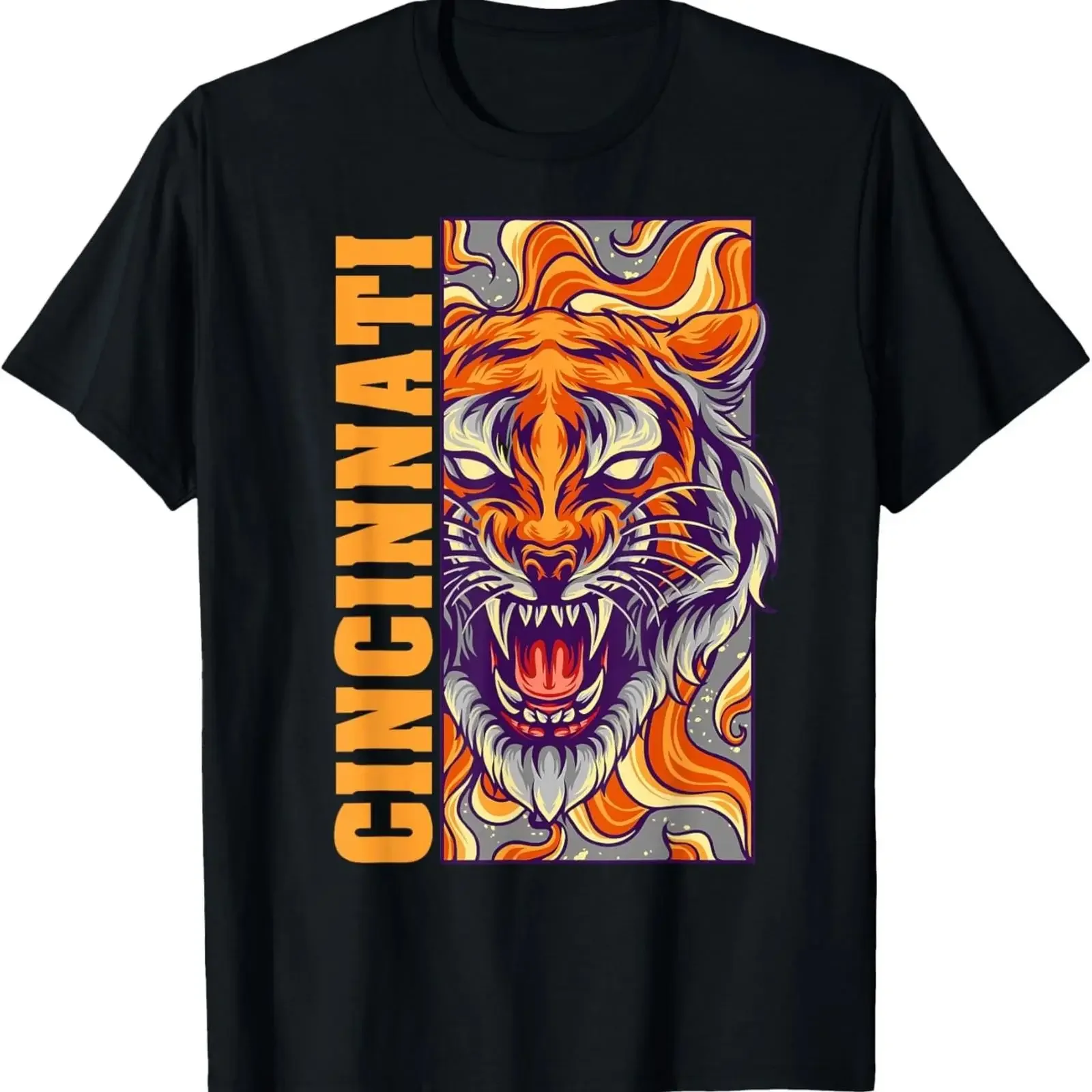 Growling Bengal Tiger T Shirt vintage Washed Stretched Slightly fashion Top For Everyday Wear Breathable Soft homme Unisex