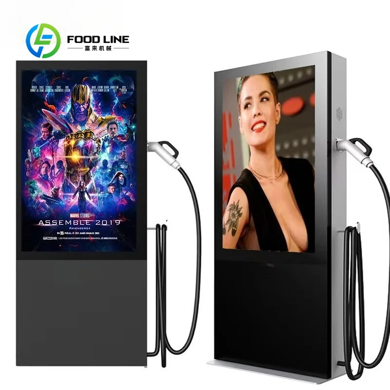 Customized outdoor ev charging pile with standalone lcd advertising poster signage for commercial property procurement clients