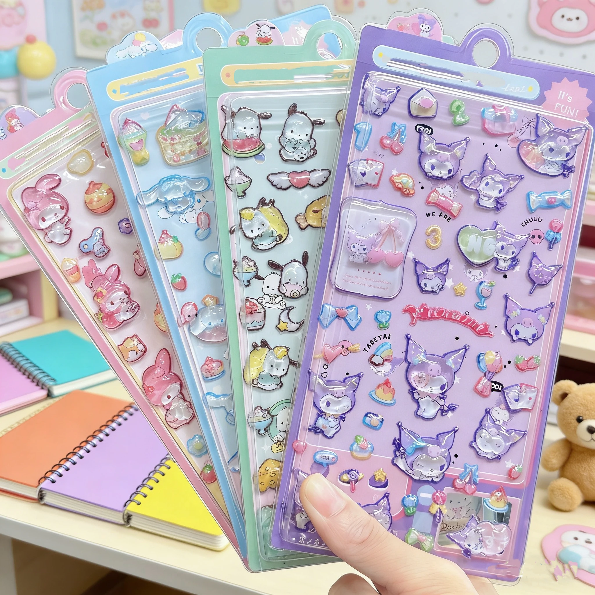 Juego de pegatinas en relieve 3D Kawaii Kawaii Kuromi/My Melody/Cinnamoroll/Pochacco funda de teléfono decoración DIY ンン ¢vementliklik7).、 Java