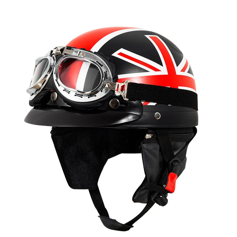 Retro Motorcycle Leather Helmet for Men & Women, 4 Seasons, French & American Vintage Style, Comes with Neck Scarf & Goggles