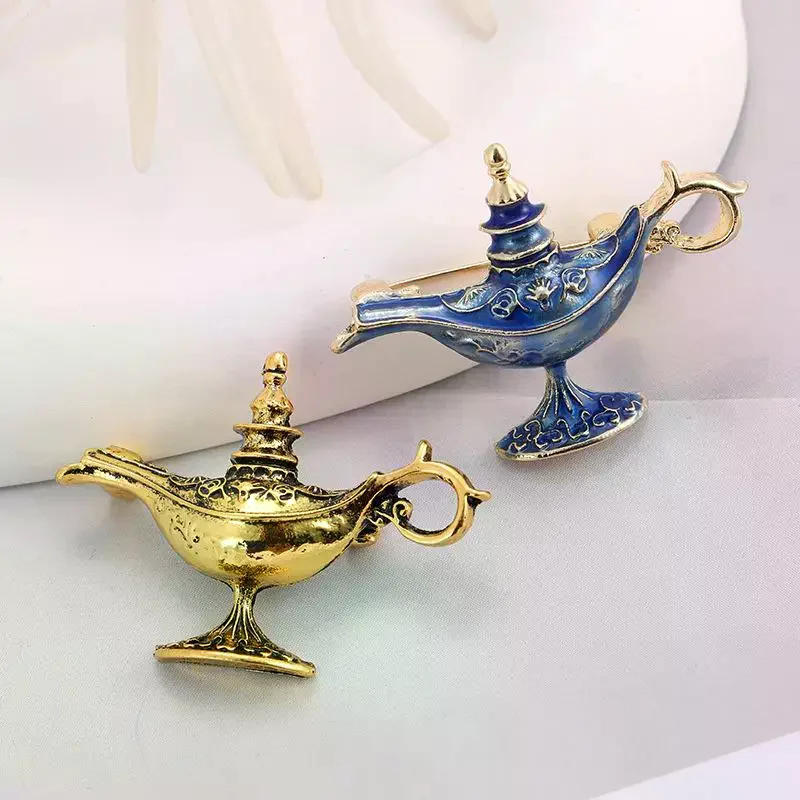 Enamel Tea Pot Lamp Brooch Magic Elegant Aladdin Lamp Brooches Jewelry Accessories Retro Vintage Exotic Pin Birthday Gift