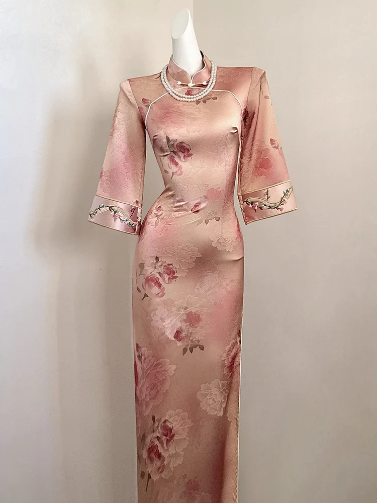 

Pink New Chinese Sle Dr Young Girl Daily Wear Large Sve Traditional Design Modern Interpretation