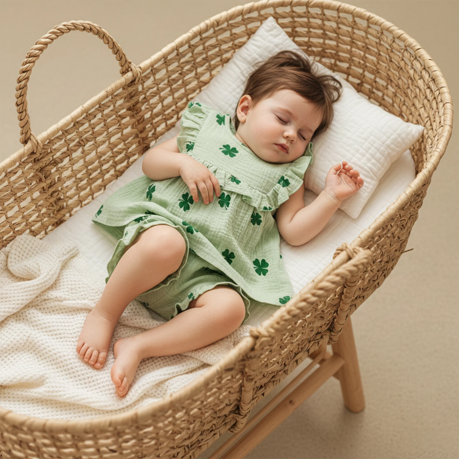 0-4Y 2Pcs Baby Girl Irish Outfits Sleeveless Clover Print Ruffle Shirt Tops Shorts Set Toddler St. Patrick's Day Clothes Set