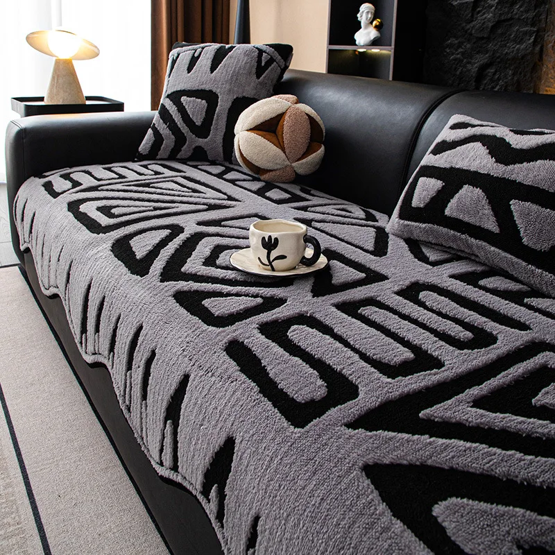 

Утолщенный плюшевый чехол для дивана, ткань, новый кожаный диван, фиксированный противоскользящий прямой рядный чехол для подушки, цельный осенне-зимний сезон