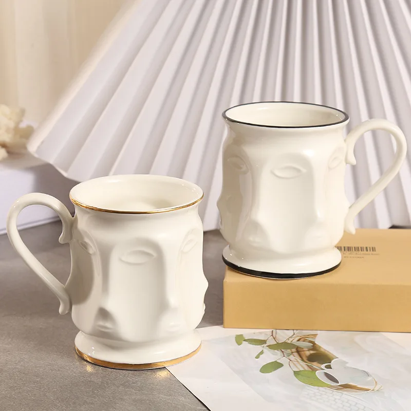 Nordic Gold Plated Face Ceramic Coffee Cup Delicate Couple Mug Gift Office Tea Dessert Milk Home Decoration Accessories