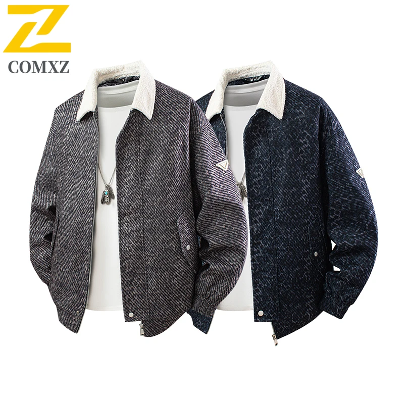

COMXZ Мужская рабочая куртка 2025, винтажная с отложным воротником, ветрозащитное пальто для пешего туризма, кемпинга, повседневное осеннее легкое уличное пальто