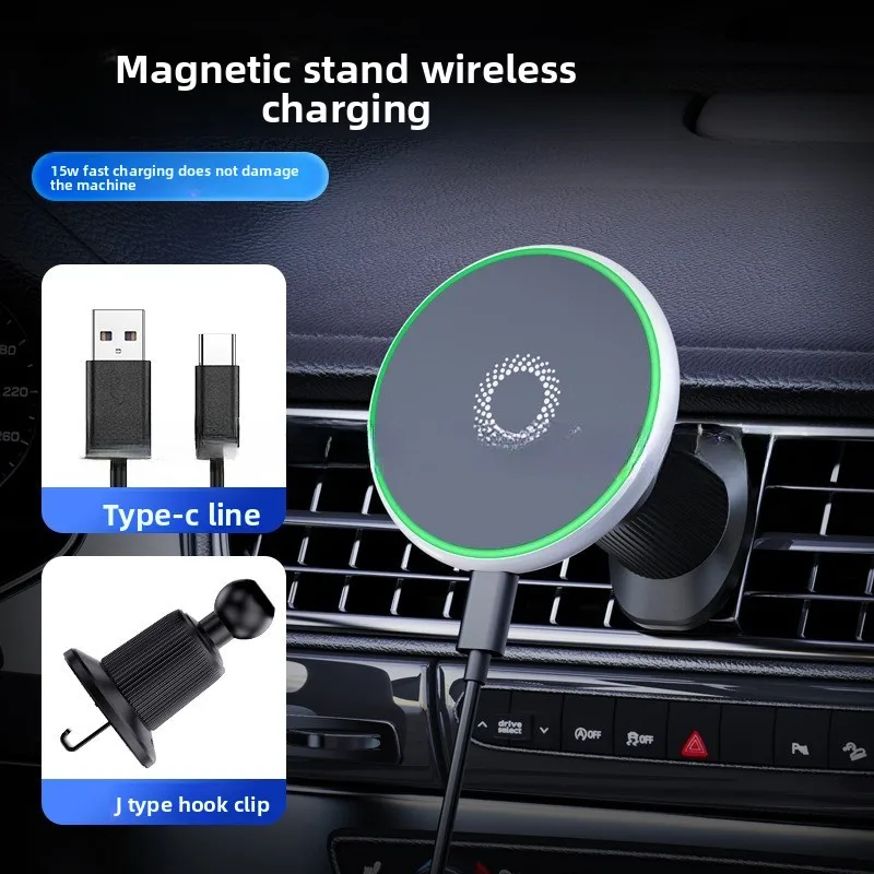 T50 車用磁気電話ホルダー - 15W 高速ワイヤレス充電器、MagSafe 対応、強力なマグネットカーマウント、エアベント/ダッシュボードホルダー