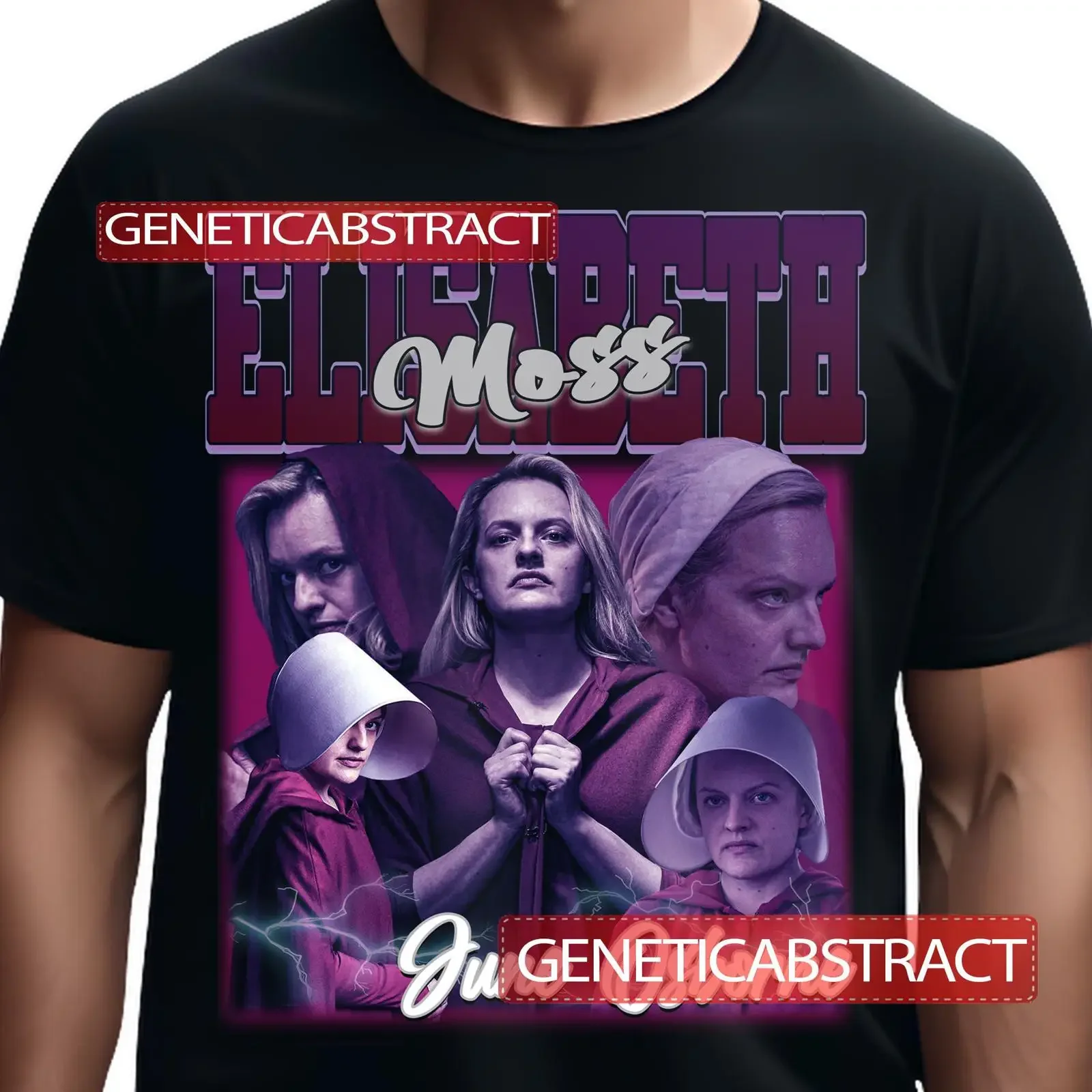 90er Vintage Elisabeth Moss June Osborne The Handmaid's Tale Bootleg T-Shirt Retro Celebrity Vintage gewaschene Mode