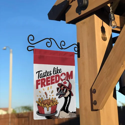 Tastes Like Freedom Garden Flag Canada Goose Poutine Funny Yard Decor OOV IIC