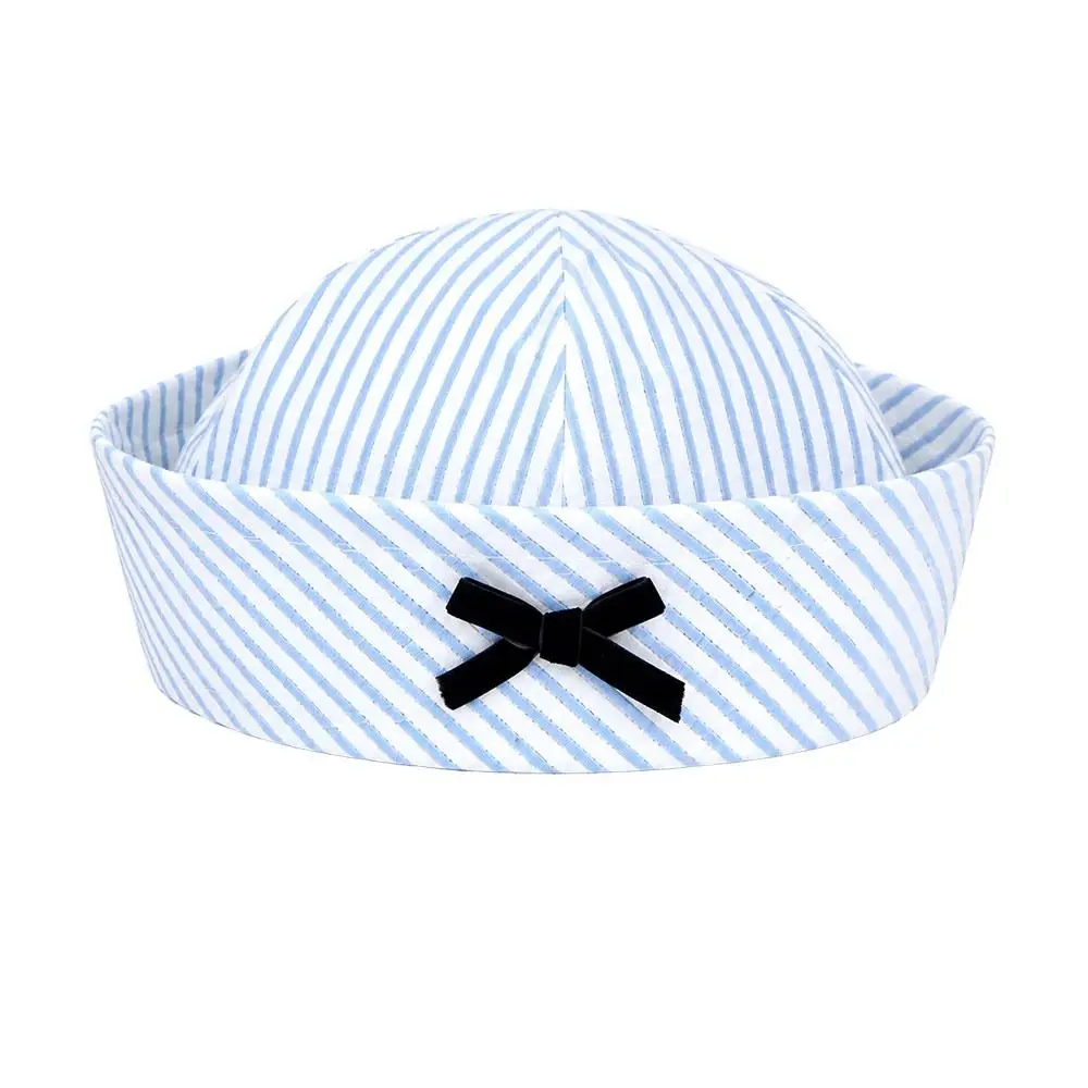 Fashion Summer Sailor Hat Stripe UV Protection Stage Performance Hat Bowknot Flip Eaves Cosplay Hat for Women