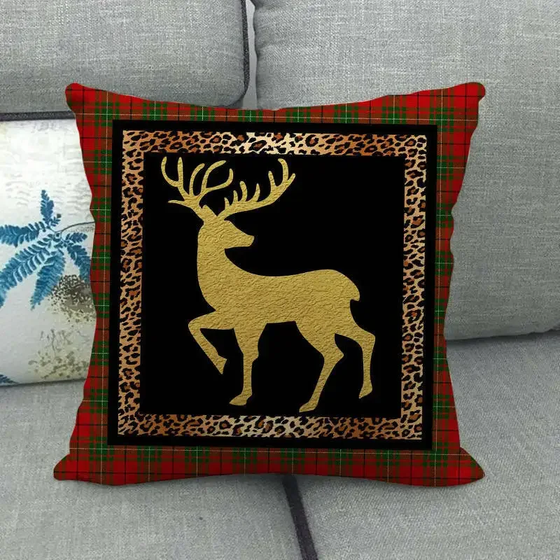 

Christmas Pillowcase Snowflake Plaid Leopard Print Cushion Cover for Holiday Decoratio Linen Throw Pillowcase