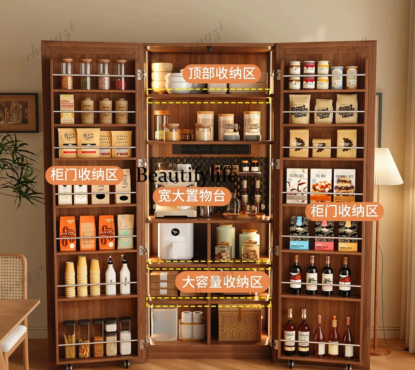 Solid wood dining side cabinet integrated storage against the wall, refrigerator storage cabinet, locker snack cabinet