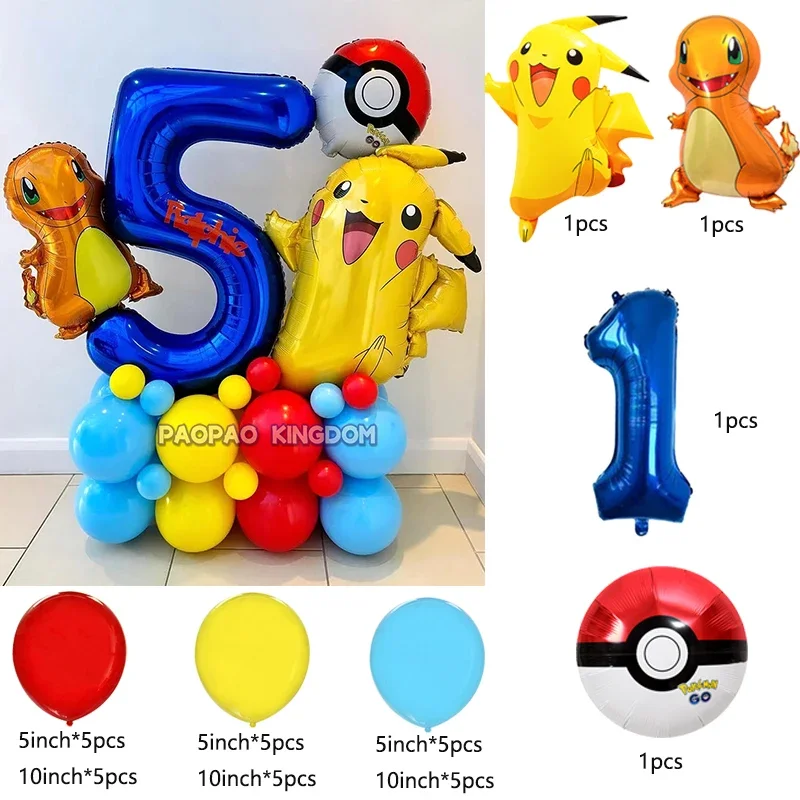 Pokemon Birthday Balloons Bouquet Set Pikachu  Bulbasaur Pikachu  Aluminum Balloon Decor Supplies Kids Birthday Party Gift