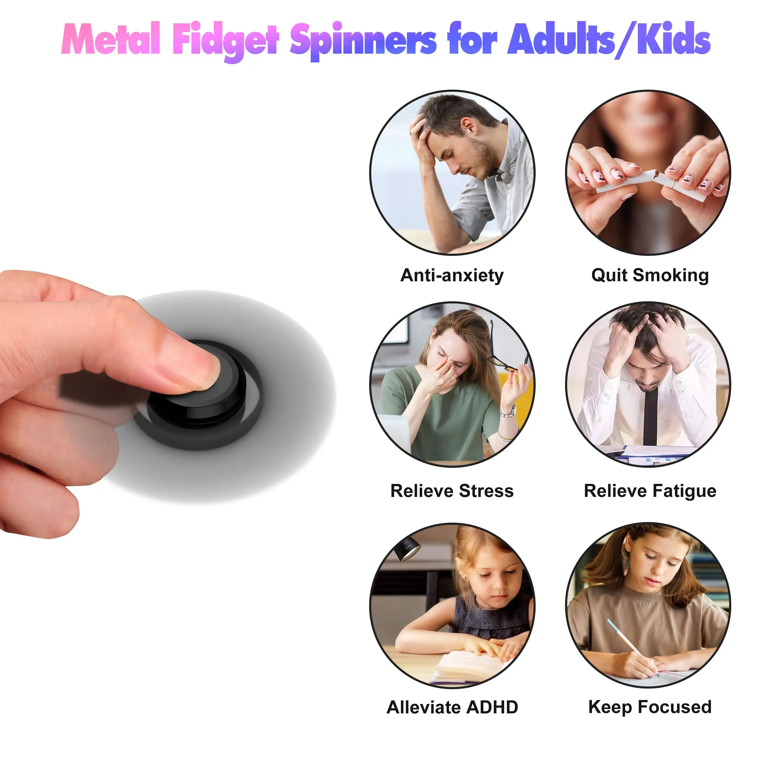 Metal Fidget Spinner Toys,EDC Hand Spinner Anti Stress Relief Toys,Antistress Anxiety Fidgeting Toy for Adult Kids Autism ADHD