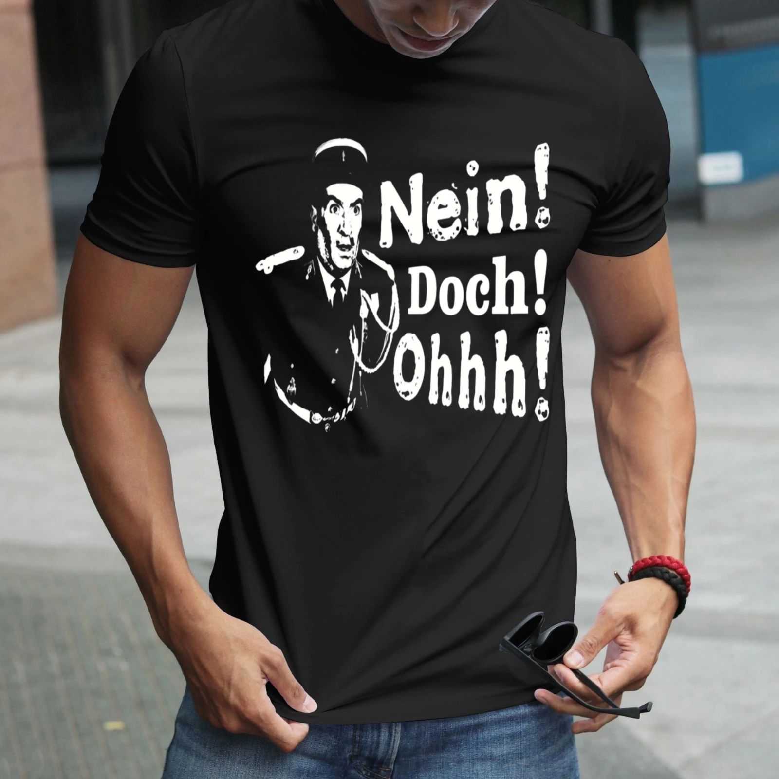 Herren-T-Shirt mit Nein Doch Ohhh-Grafikdruck, perfekt für Freizeitkleidung, Partys und Karneval-Outfits