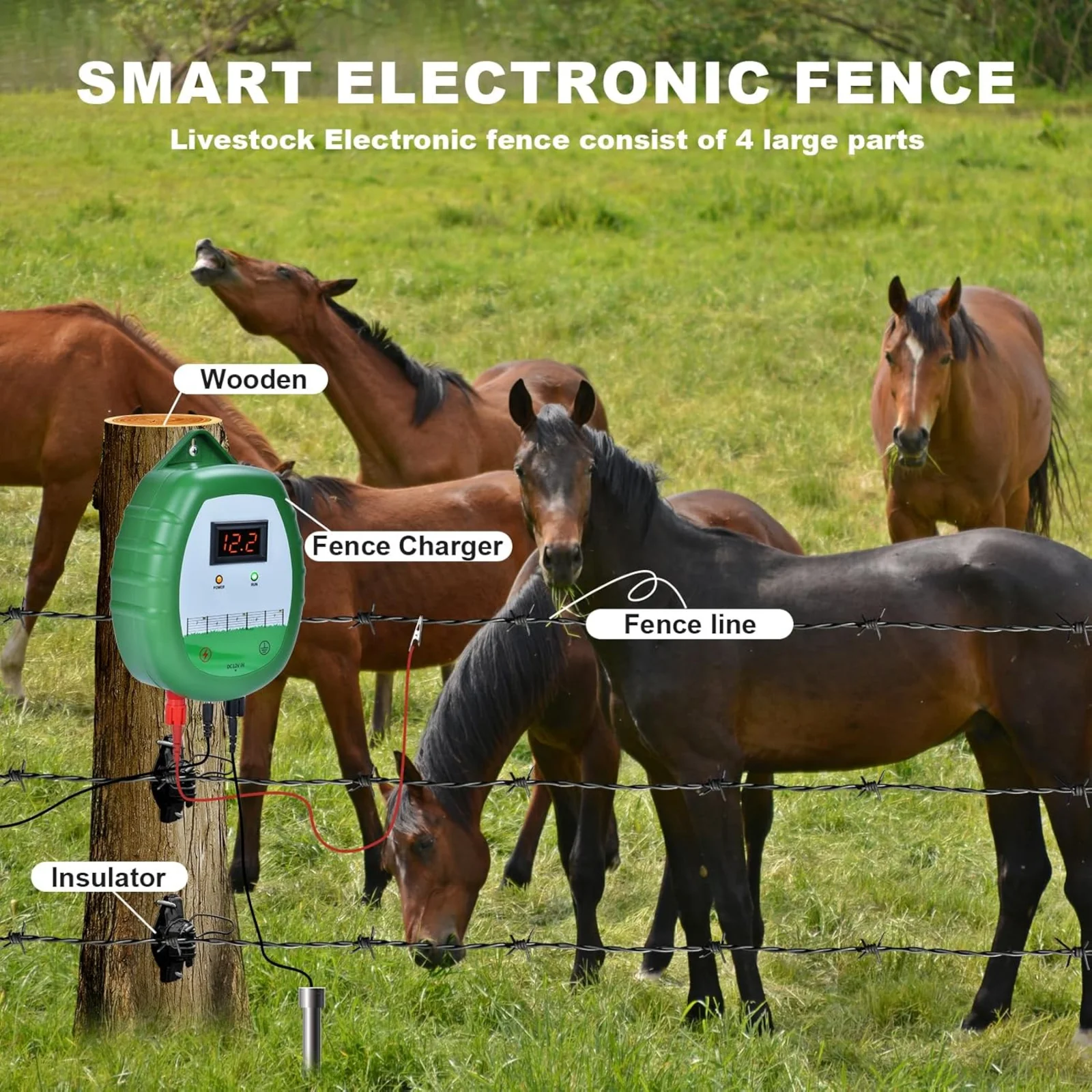 10KM Electric Fence Energizer Charger LCD Digital Display Electronic Fence Kit for Livestock Animal Poultry Farm Sheep Cattle