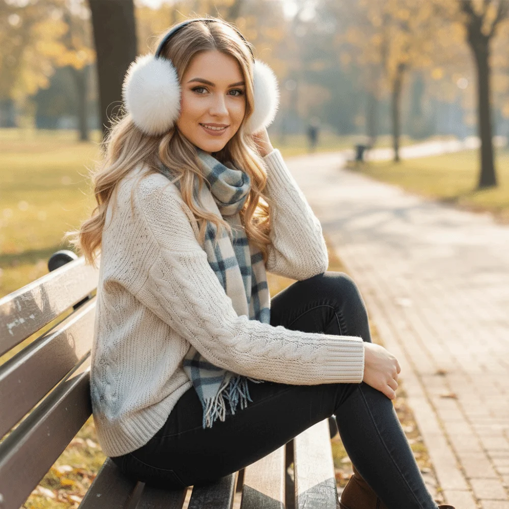 غطاء للأذنين مريح كبير الحجم من الفرو مقلد دافئ سميك للأذن غطاء للأذنين مقاوم للبرد والرياح للنساء والرجال #3