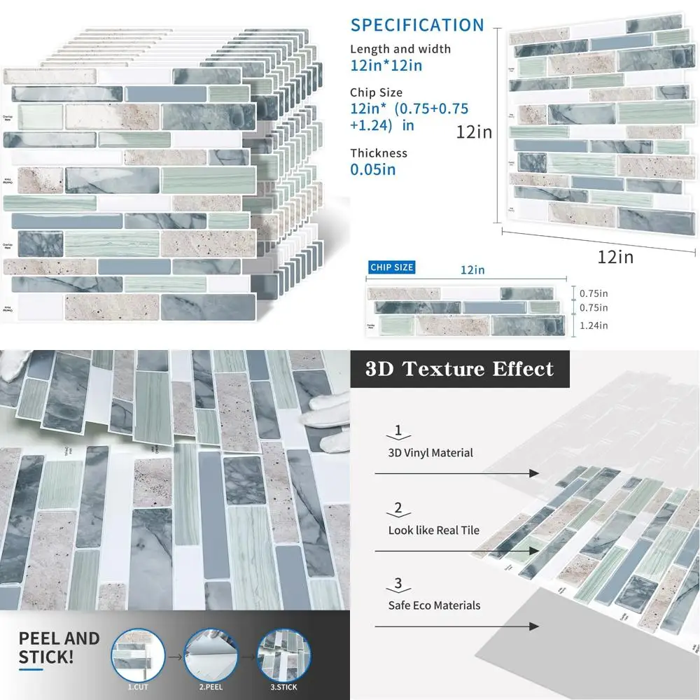 10-Blatt-Rückwandfliesen zum Abziehen und Aufkleben, 30,5 x 30,5 cm, salbeigrün, selbstklebender Fliesenaufkleber für Backsplash-Küche, Badezimmer