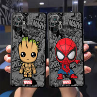 Cartoon Marvel Groot Spiderman Case for Xiaomi Redmi Note 12 11 Pro 10 9 9S 8 7 8T 10 Pro 10S 12S 11S 9T Cover Black Soft Back