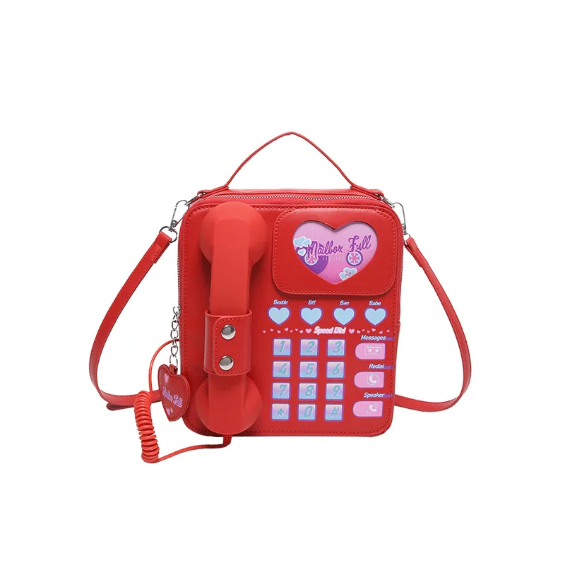 

Creative Telephone Shaped Handbags Stylish Women Crossbody PU Leather Shoulder Bag Retro Designer Sweet Girl Phone Purses Tote