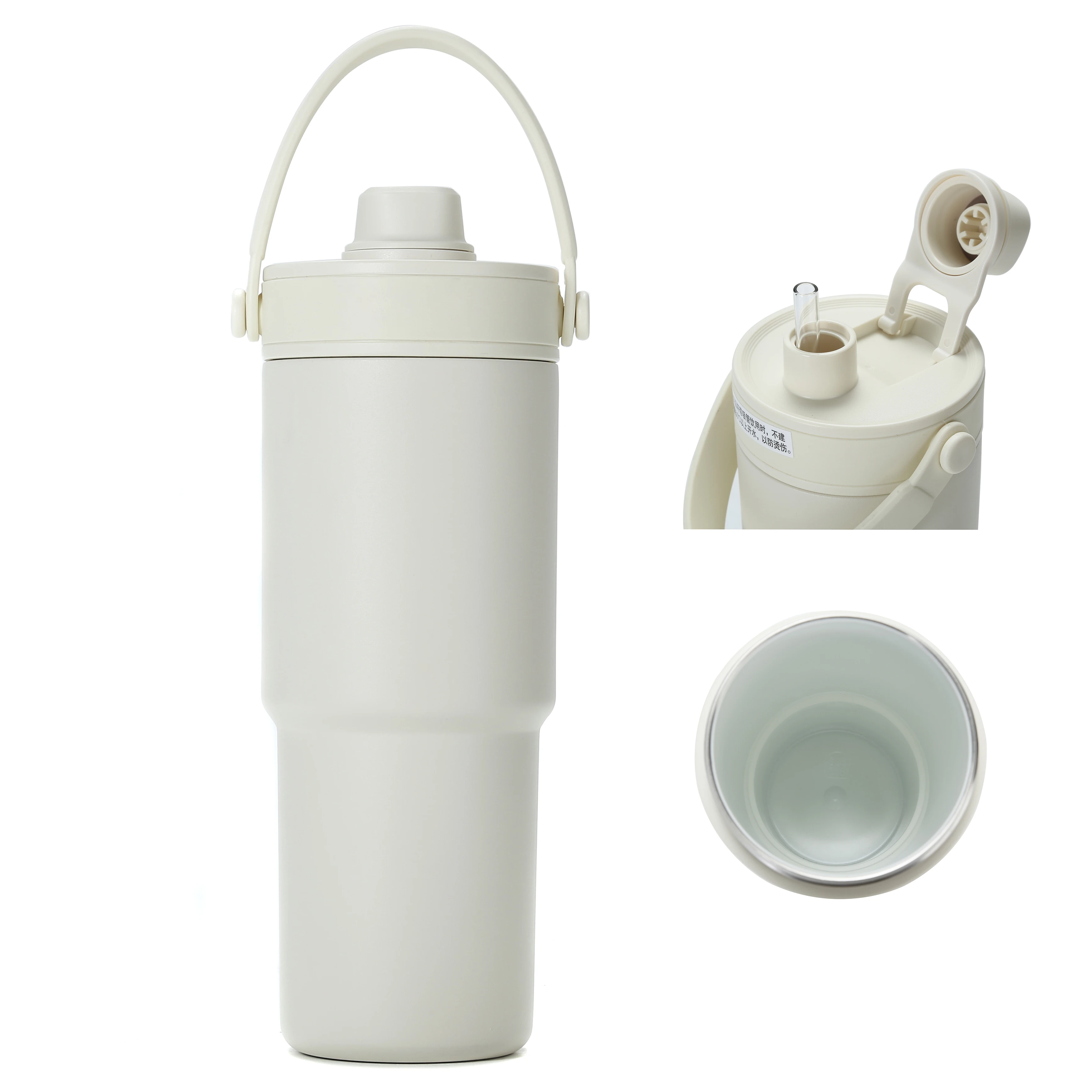 

Ceramic Thermoses Vacuum Flasks Portable Tumbler Handle Straw Coffee 735ML 24OZ Lined insulated Car Travel Mug Water Bottle Cup