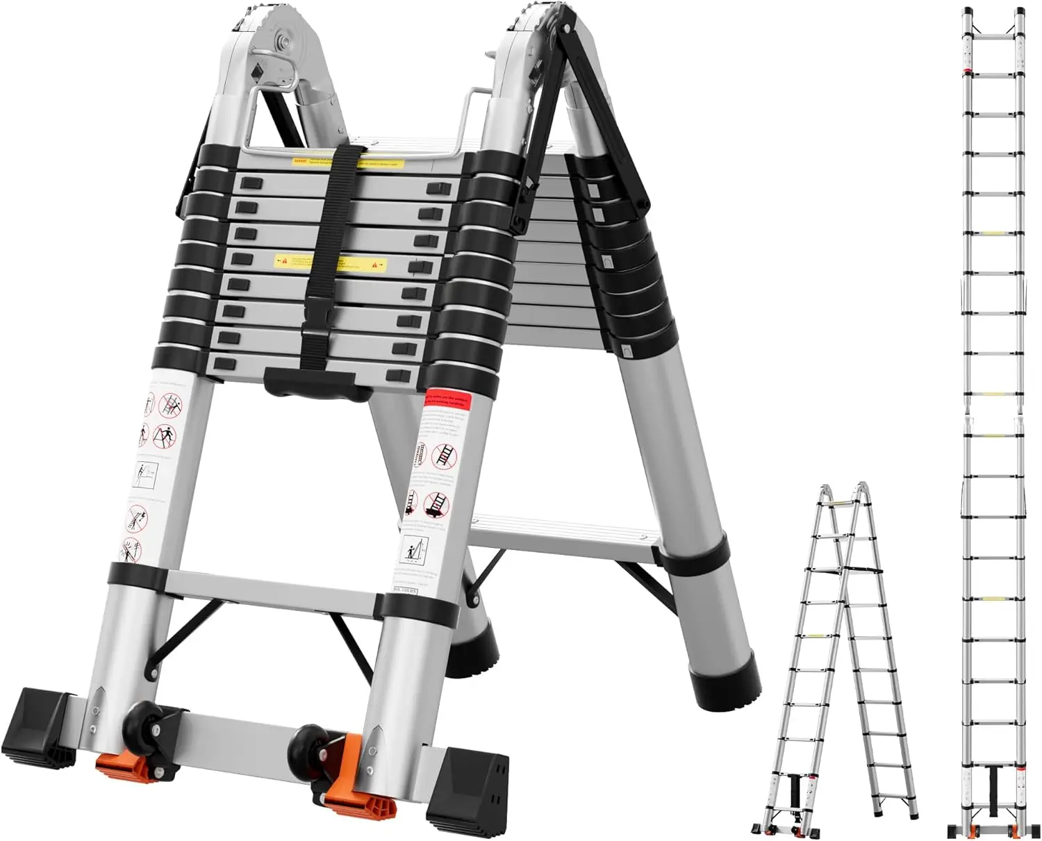 

20.3 Telescoping A Frame Ladder,Aluminum Extension Ladder,Heavy Duty 330 lbs Max Capacity with Stabilizer Bar&Wheels,Multi-Purp