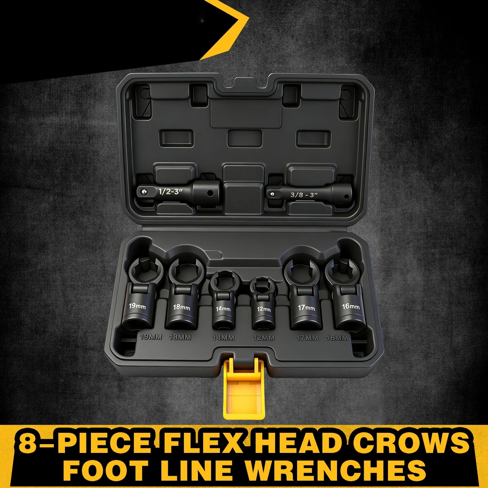 8PCS Flexible Head Fuel Line Socket Wrench, Universal Swivel Open End Flare Nut Spanner, Auto Brake Fuel Pipe Removal Tool