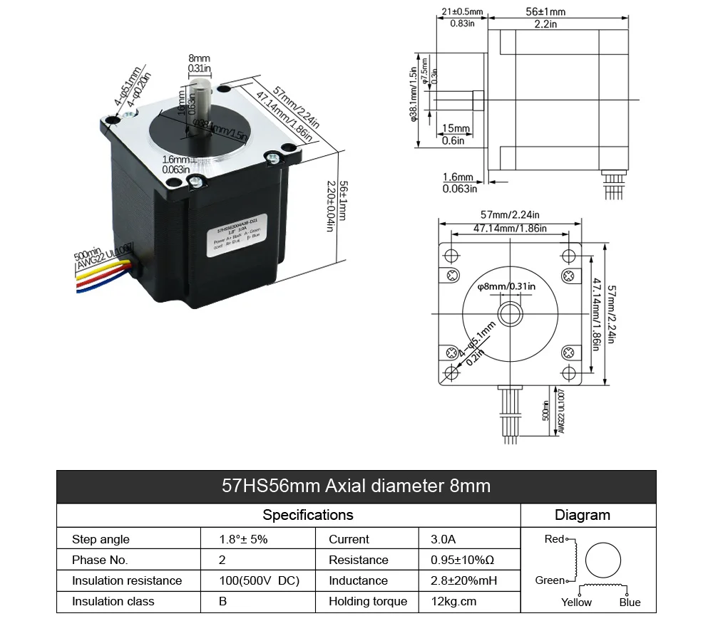 Nema23 single Shaft CNC Stepper motor 57x56 NEMA 23 stepper motor 4-lead Cable 3A 1.2N.m motor 180oz-in for 3D printe Machine