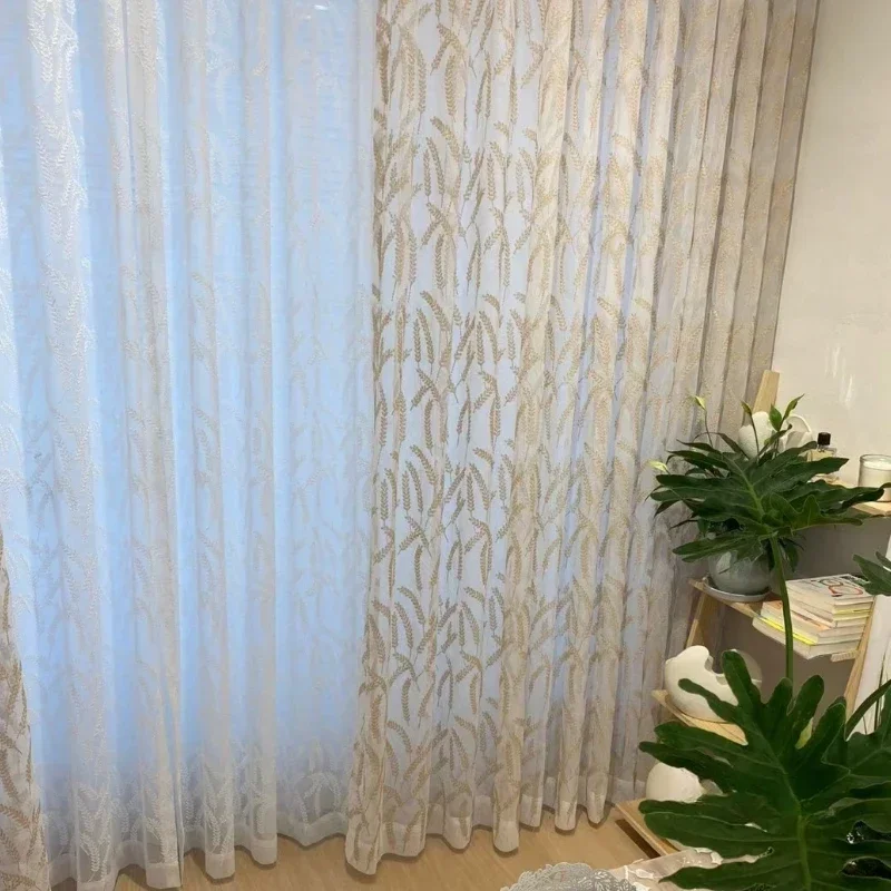 Screen Curtain Wheat Ear Embroidery White Window Screen Curtains For Living Room Bedroom French Window Balcony Floating Window