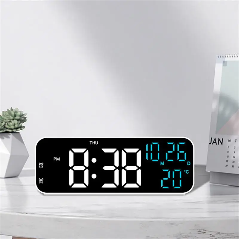 Digital LED Alarm Clock with Calendar,Temperature and Humidity. Acrylic or Mirror Surface Selectable. Desk Clock or Wall Hanging