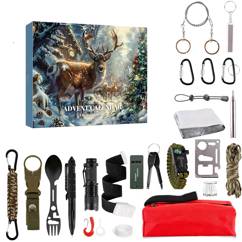 Survival Kit Advent Calendar 2024 24 in 1 Survival Kit Christmas Advent Calendar Christmas Advents Calendar for Climbers Anglers