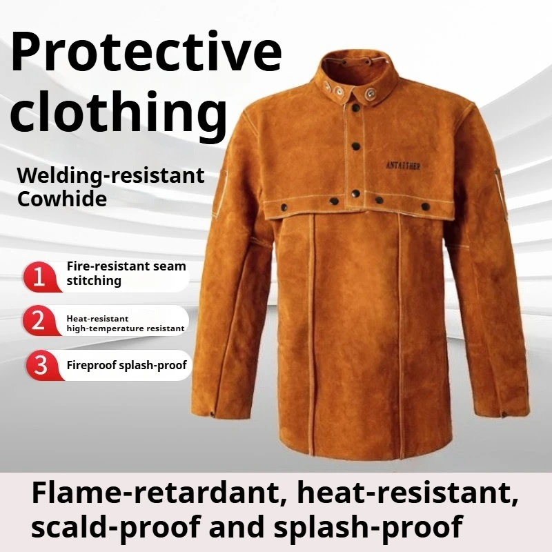 Abrasion Proof Leather Welding Jacket Heat Flame Resistant Protective Clothing Welding Soldering Metalworking Anti-Spark