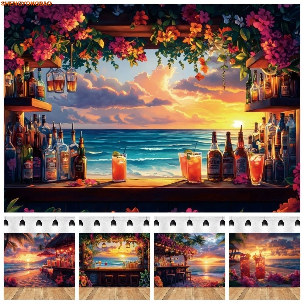 

Summer Hawaii Sunset Beach Backdrop Sea Tropical Palm Leaf Flower Wood House Shop Drinks Holiday Portrait Photography Background