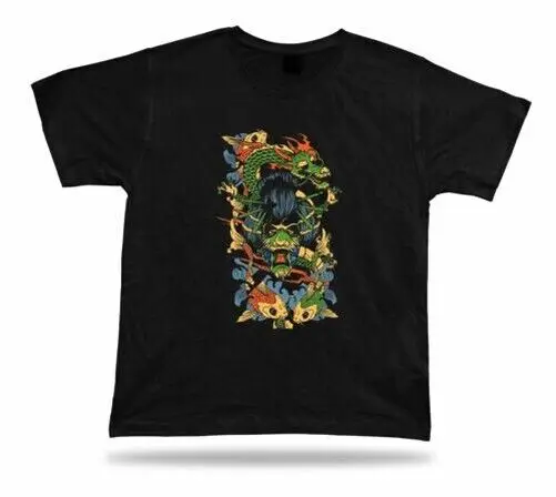 Giapponese Dragon Kabuki Maschera Koi Pesce T-Shirt Design Cartoon Tee Regalo