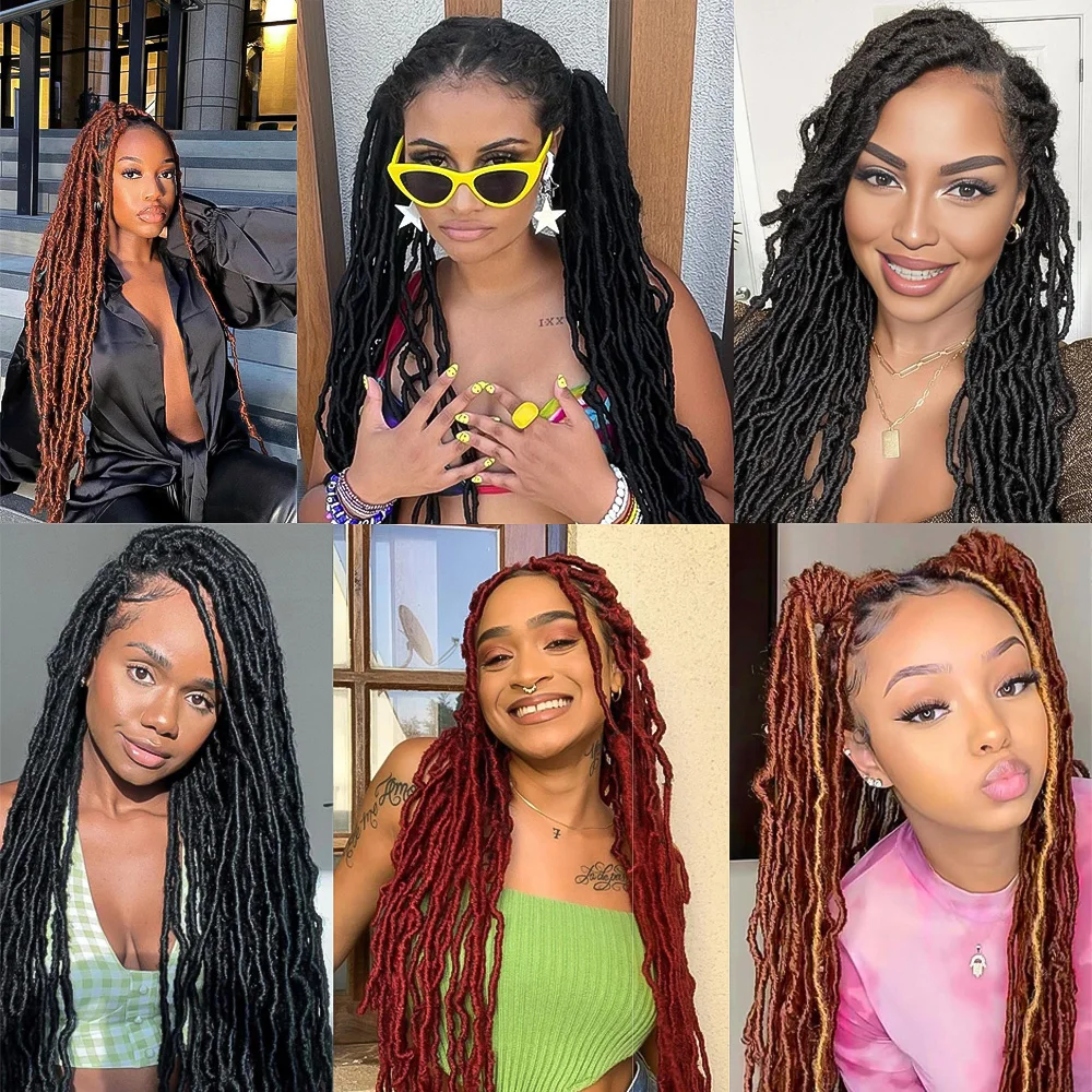 Faux Locs Häkel-Kunsthaar, weiche Locs, gewellte Dreadlocks, Häkelzöpfe, natürliches, vorgeschlungenes Häkelhaar für schwarze Frauen, Bl