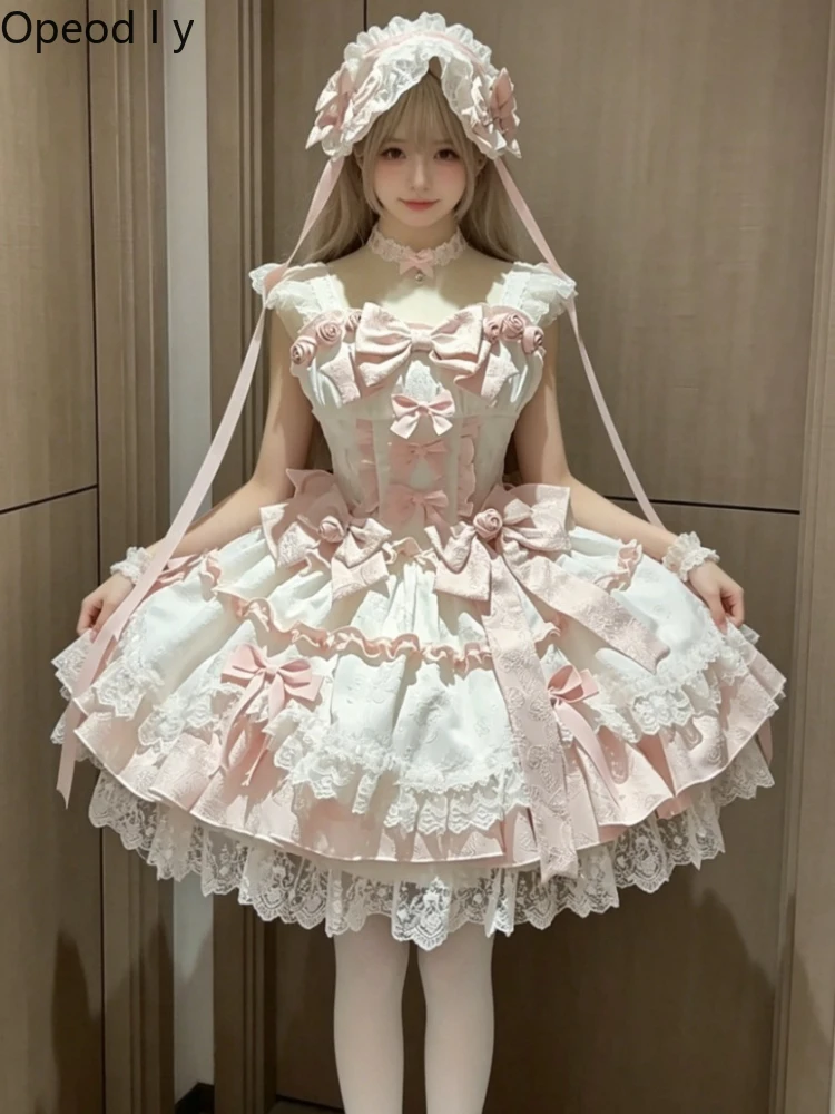 

Cute Lolita Doll Feeling Jsk Suspender Dress Spring Summer New Sweet Girl Temperament Pink Birthday Dress Princess Dress