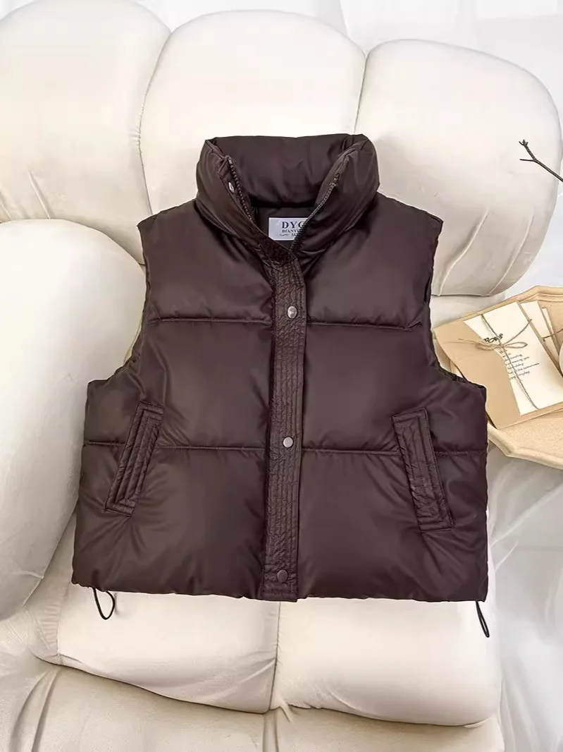 Women Puffer Vest Loose Korean Oversized Puffer Vest Stand Collar Quilted Puffer Vest Sleeveless Thick Cotton Waistcoat